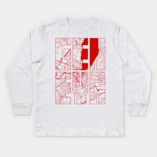 Geneva, Switzerland City Map Typography - Oriental Kids Long Sleeve T-Shirt